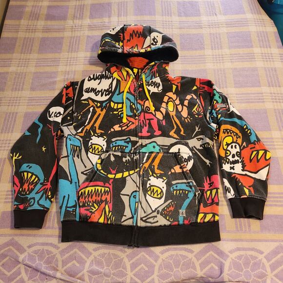 Volcom All Over Print Hoodie Monster Jesse Pinkman Hoodie Skate Full Zip Med - Picture 1 of 14